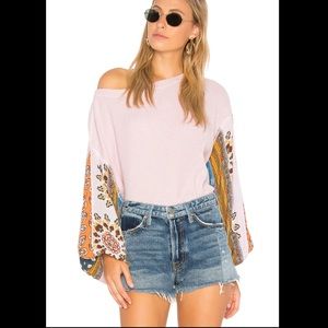 ✨Free People Blossom Pink Dolan Mixed Paisley Print Balloon Sleeve Top M
